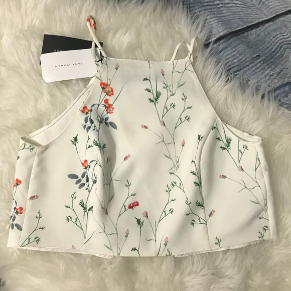 Zara Floral Crop Top Blouse Sz S (C01) - Picture 4 of 8